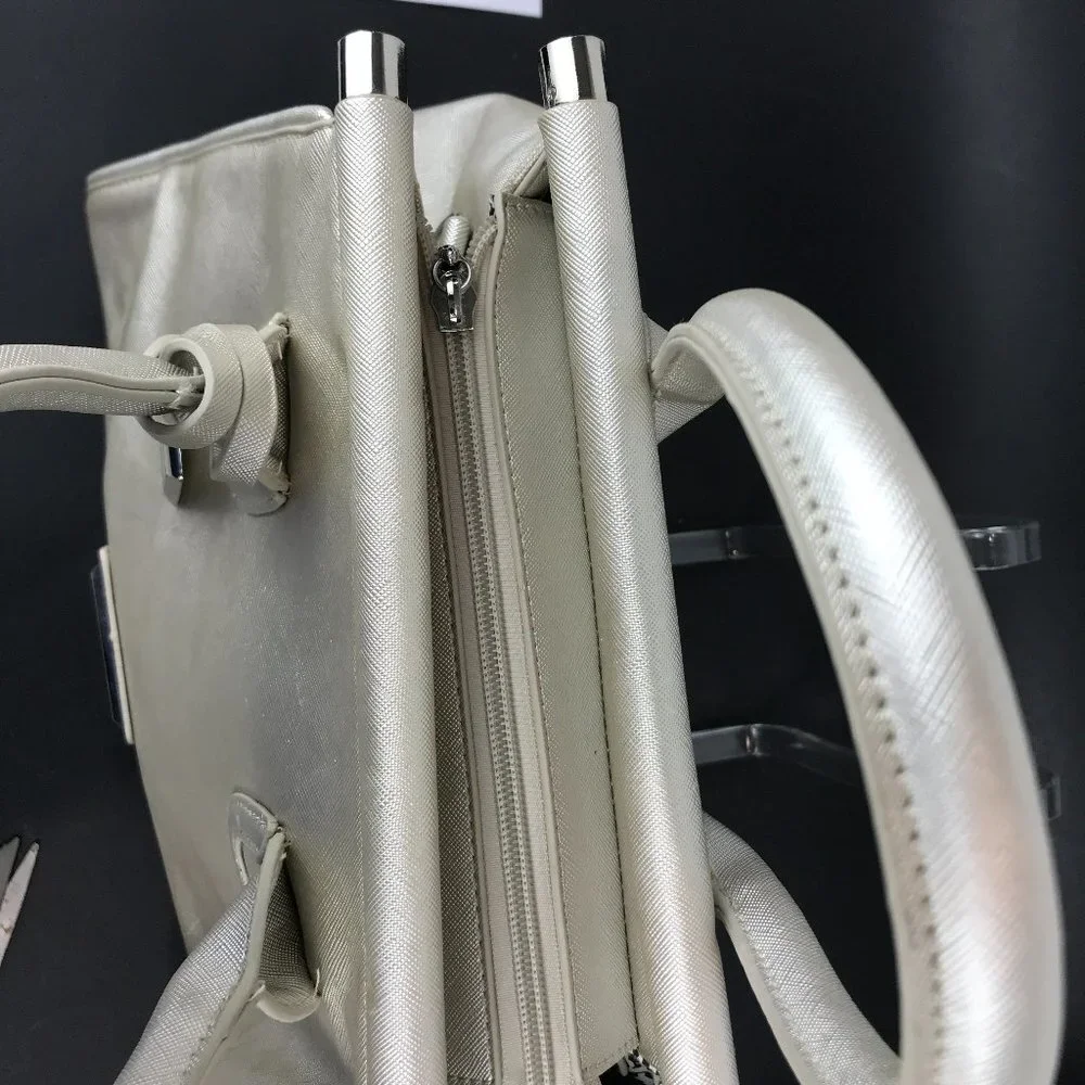 Catherine Malandrino Silver metallic leather tote with crossbody strap